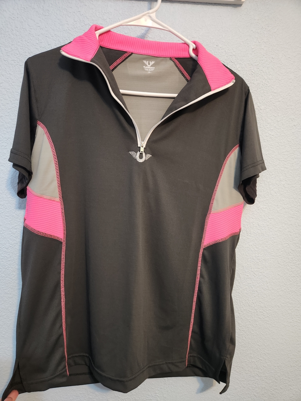 Women's Athletic Zip Polo with Pink Accents- M